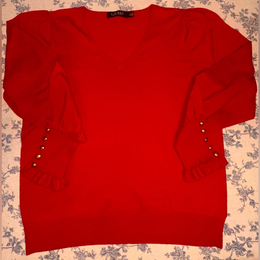 Ralph Lauren Bold Red V-Neck Sweater - Picture 2 of 3